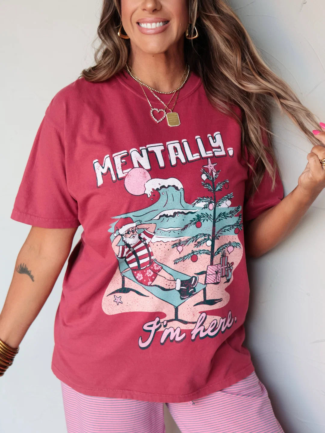 MENTALLY IM HERE BEACH CHRISTMAS TEE