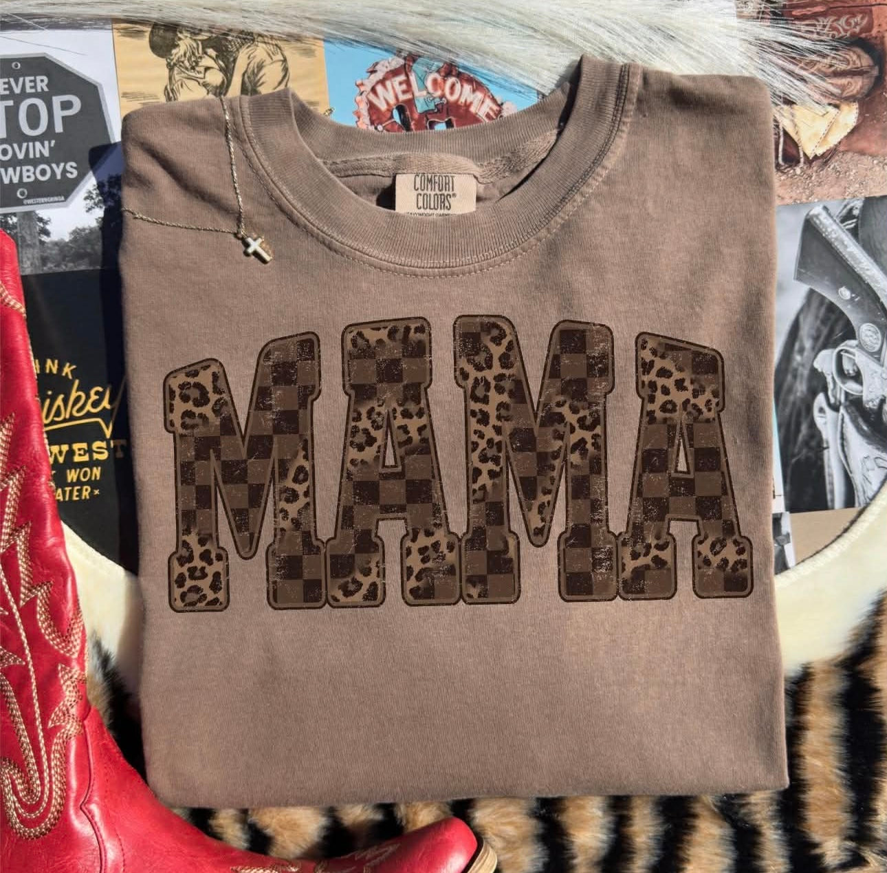 LEOPARD CHECKERED MAMA TEE