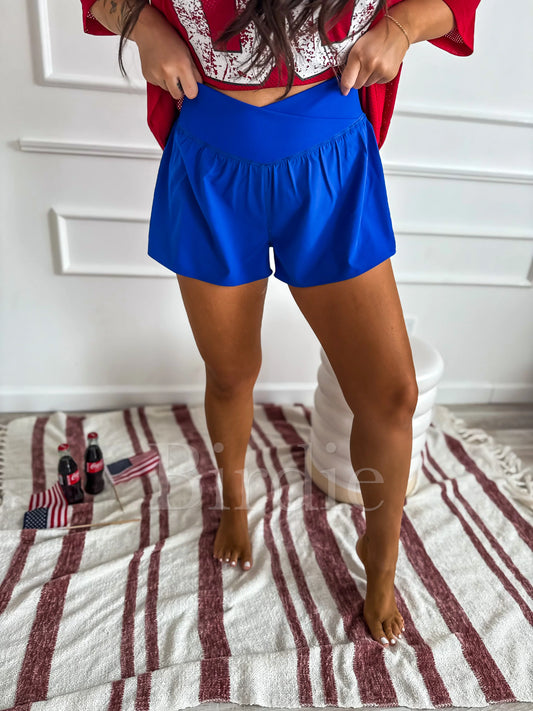 BLUE CROSSOVER LINED ACTIVE SHORTS (COMING SOON)