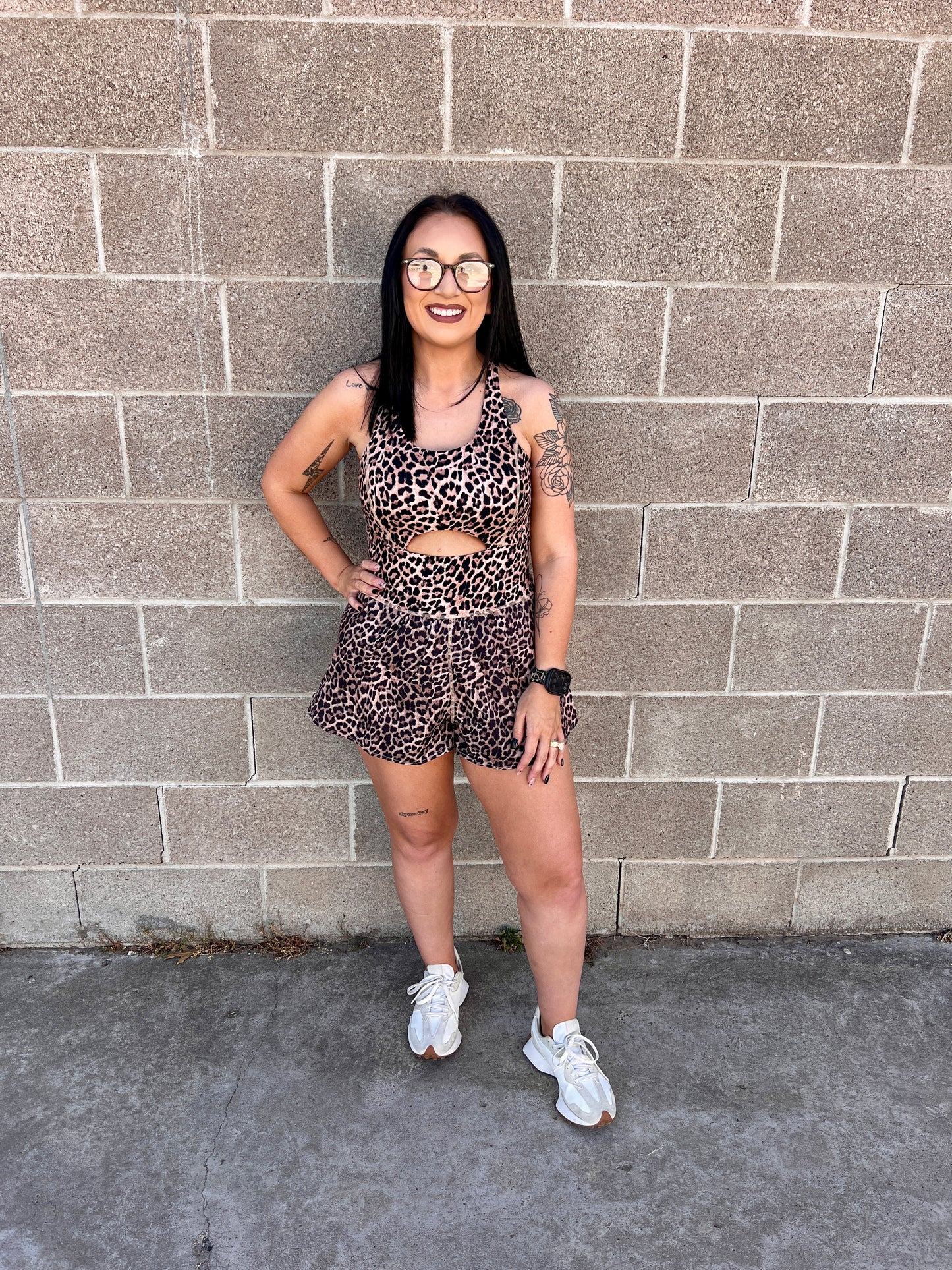 LEOPARD TANK CRISS CROSS ROMPER