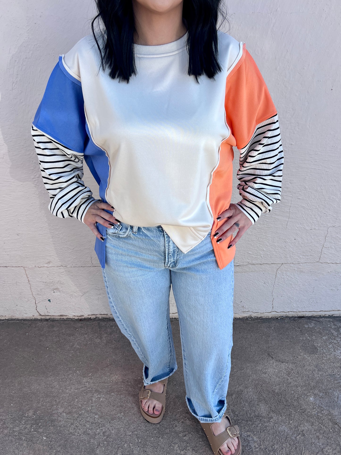 ORANGE AND BLUE OKC THUNDER STRIPE TOP
