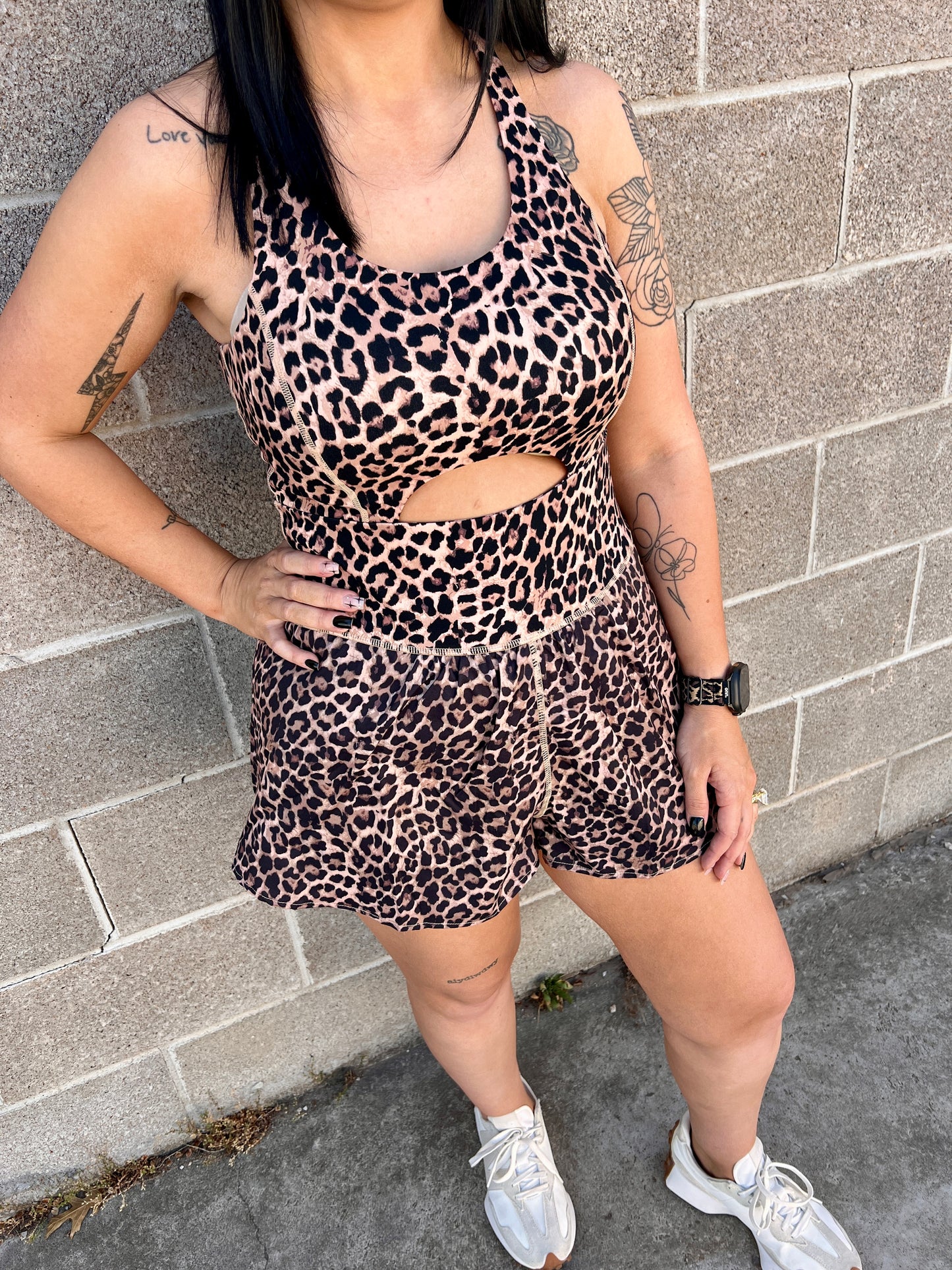 LEOPARD TANK CRISS CROSS ROMPER