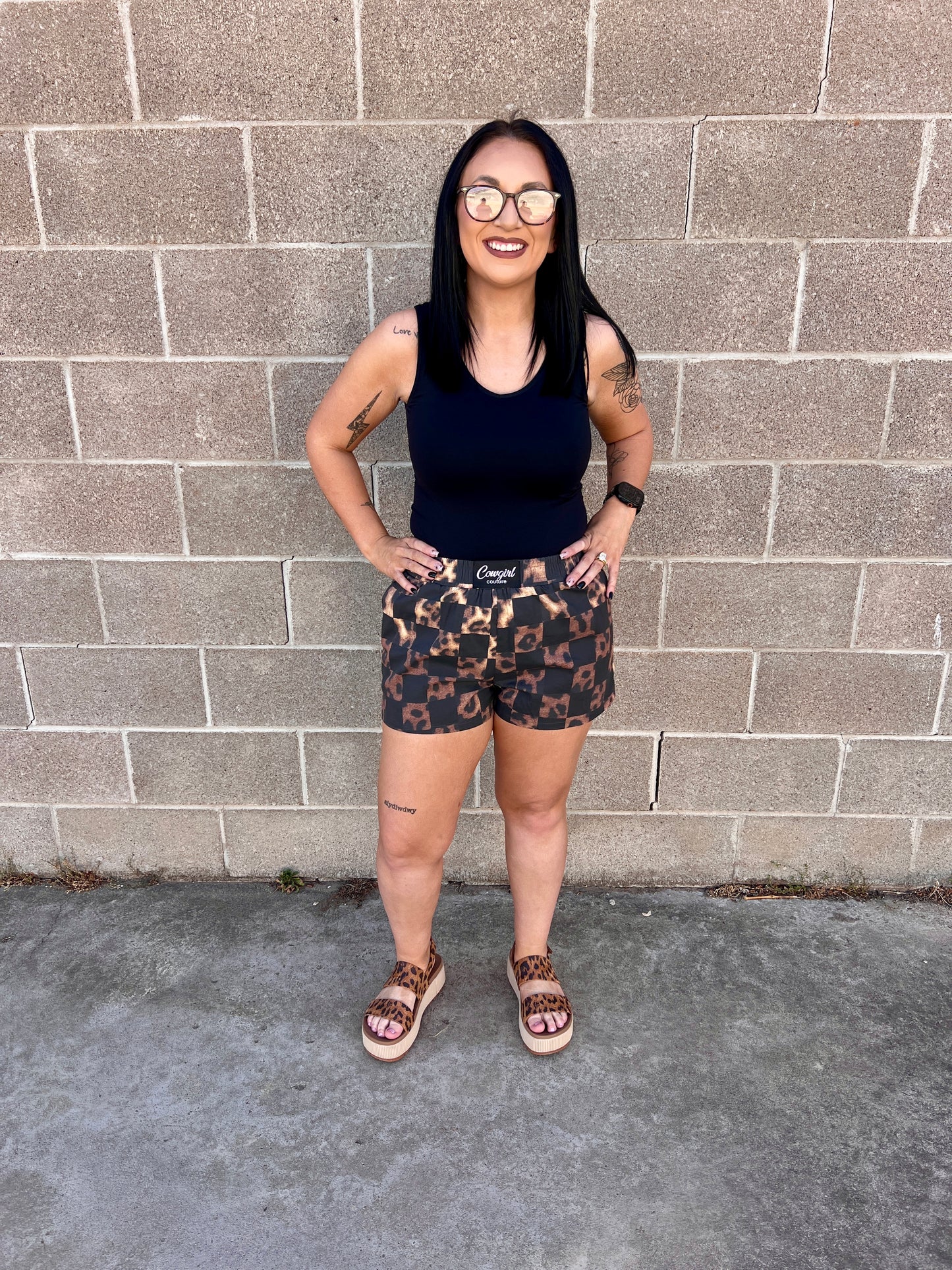 LEOPARD CHECKERED BOXER PAPER BAG SHORTS