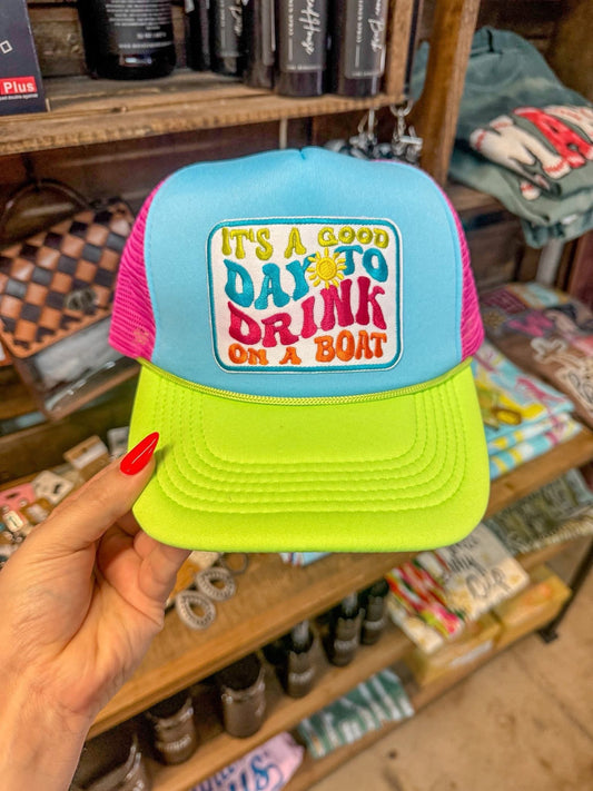 NEON DRINK ON A BOAT TRUCKER HAT