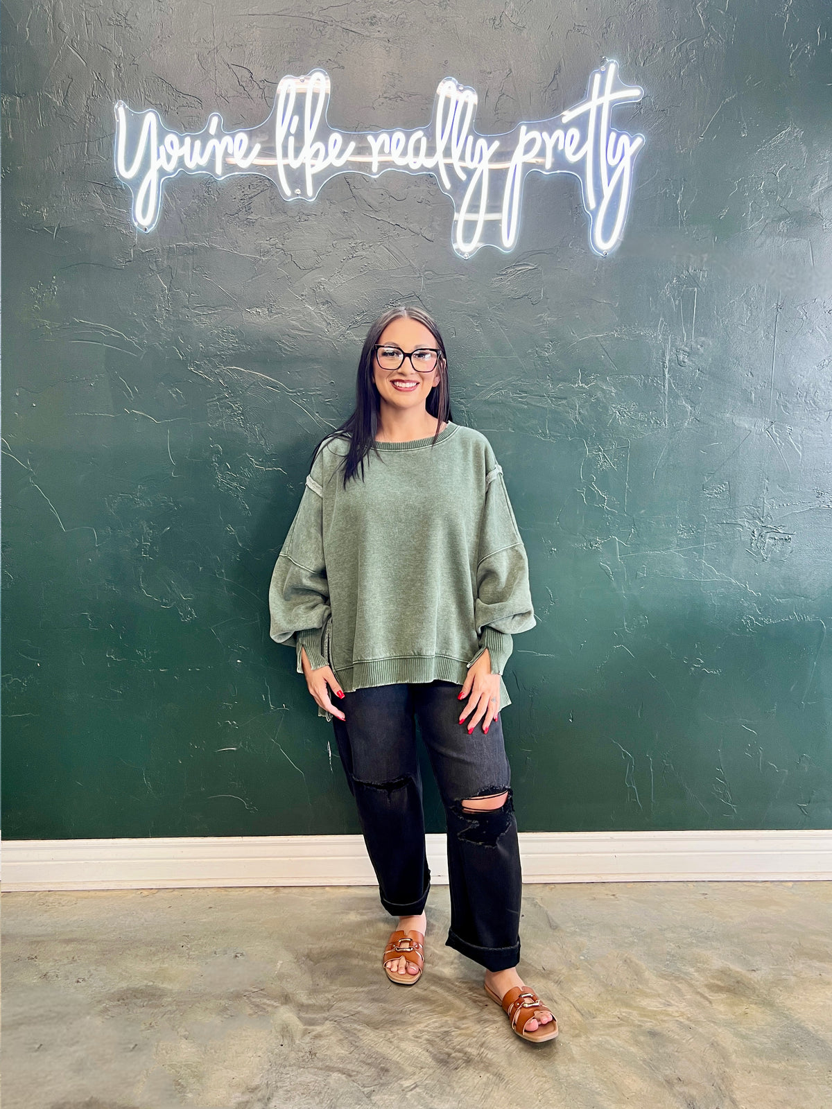OVERSIZED ACID WASH BATWING SWEATSHIRTS