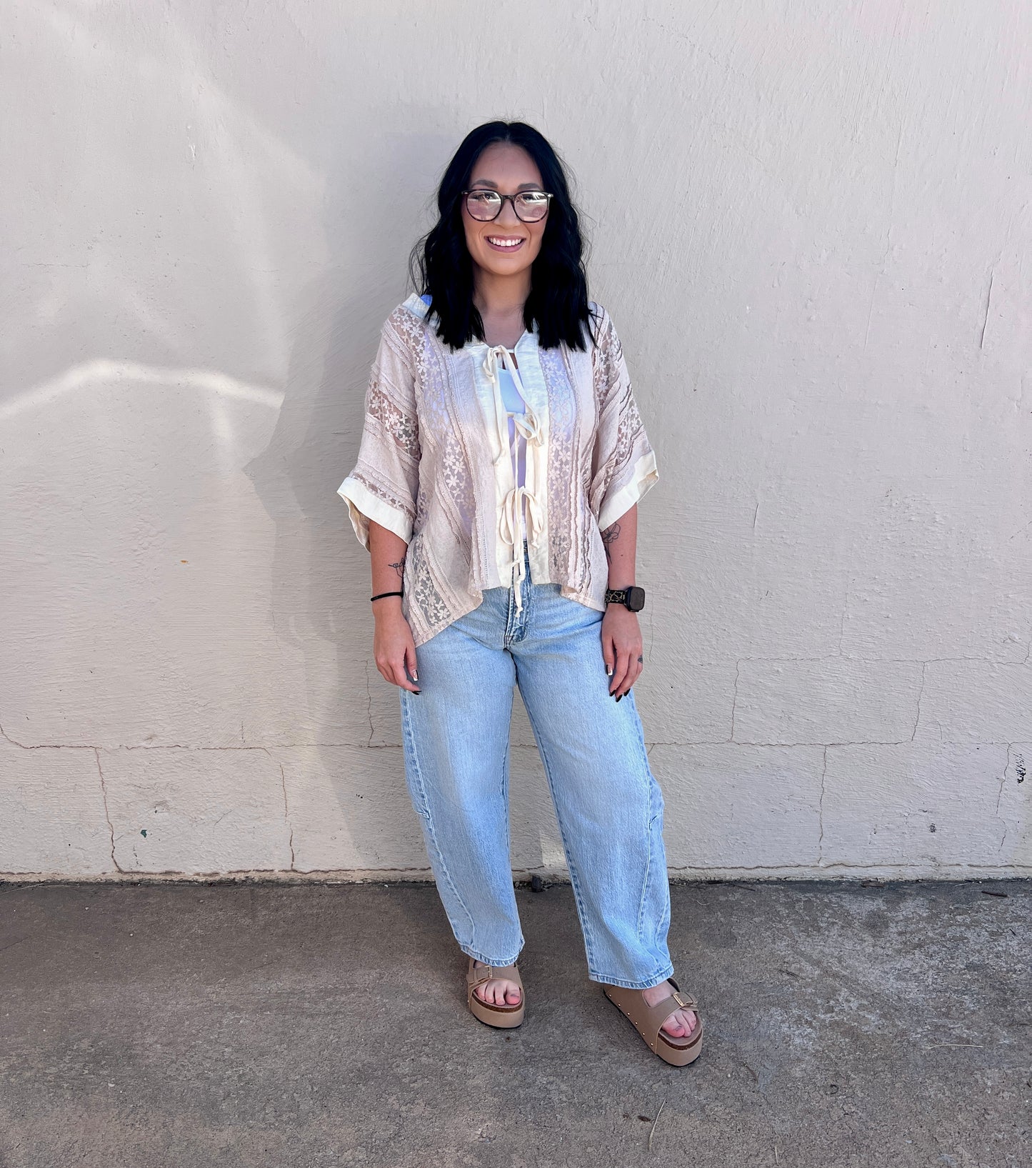 OVERSIZED FRONT TIE LACE TOPS