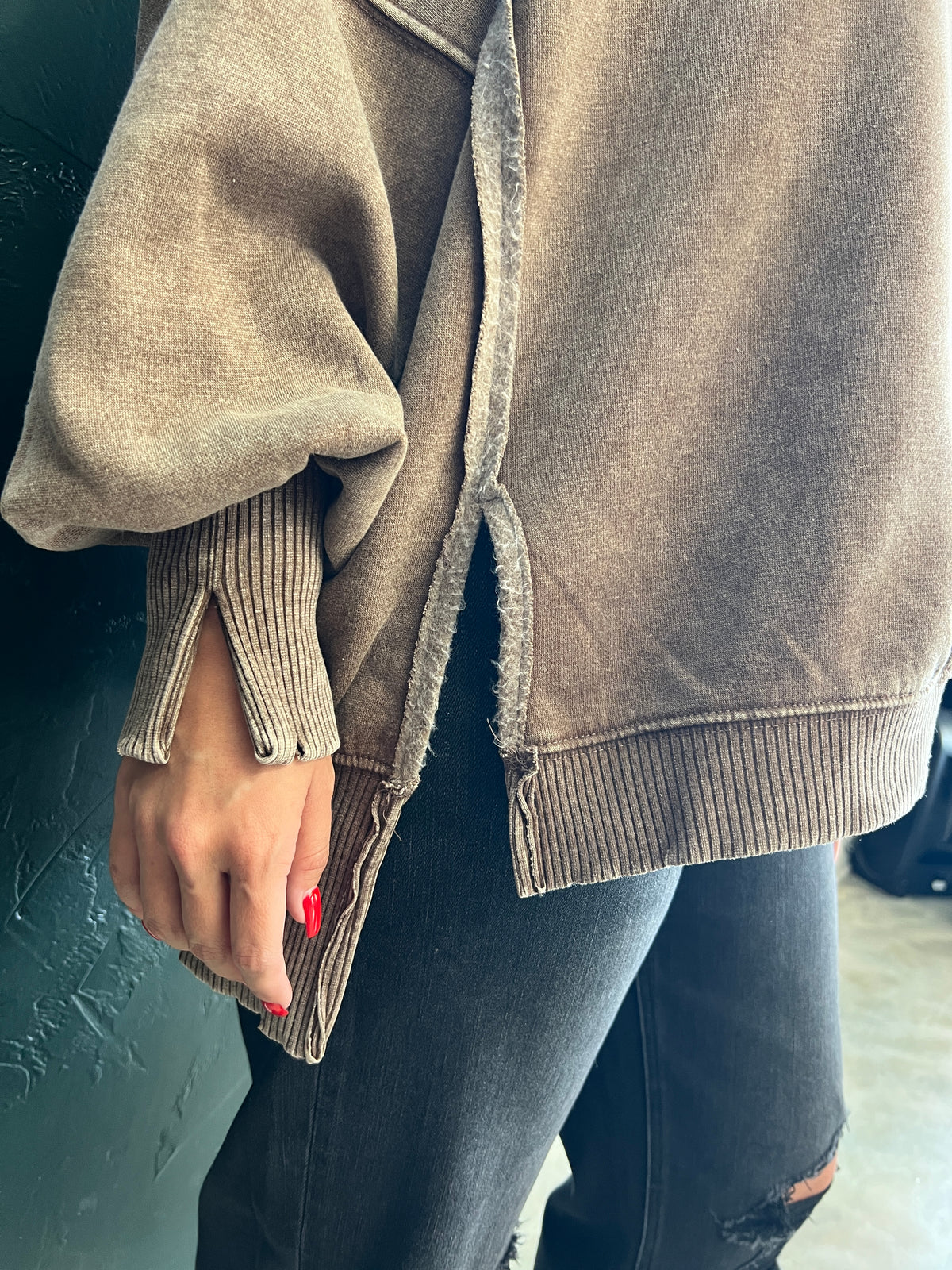 OVERSIZED ACID WASH BATWING SWEATSHIRTS