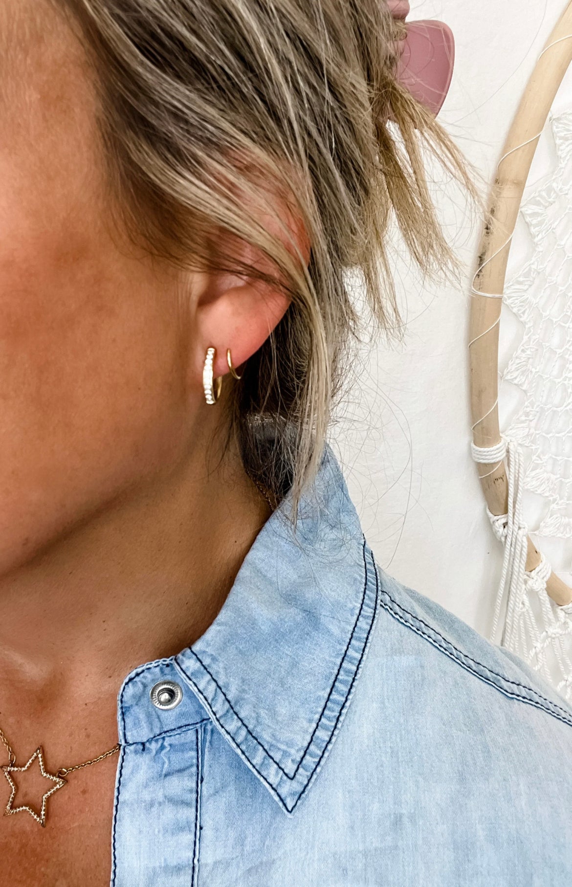 DOUBLE HOOP DIAMOND EARRING